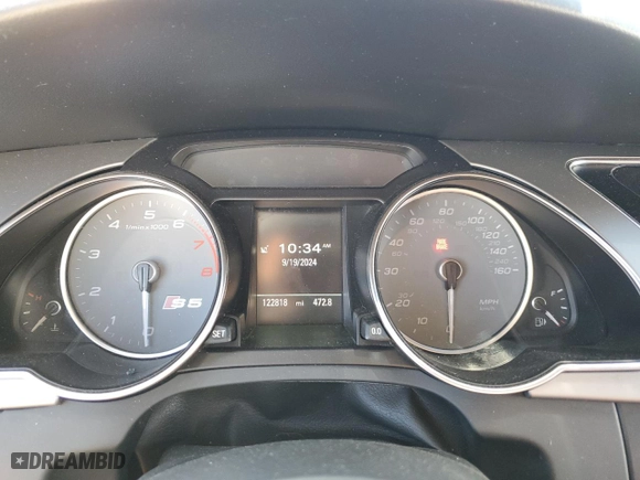 2013 Audi S5 Prestige with VIN WAUVGAFR1DA011146, listed as a Copart auction lot 72374784 with 122818 miles and Salvage Title. Bid and sale history available at carsss.com. Image 9.