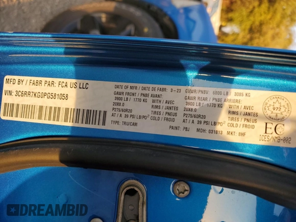 2023 Ram 1500 Tradesman z VIN 3C6RR7KG0PG581058, wystawiony jako Copart lot #72509044 z przebiegiem 31 524 mil mil oraz Szkoda całkowita • Salvage title. Historia ofert i sprzedaży dostępna na DreamBid. Obrazek 13.