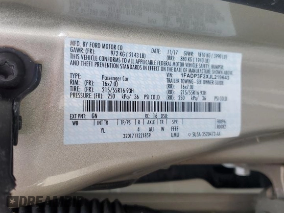 2018 Ford Focus SE with VIN 1FADP3F2XJL219643, listed as a Copart auction lot 58349005 with 40,288 mi miles and Salvage title. Bid and sale history available at DreamBid. Image 12.
