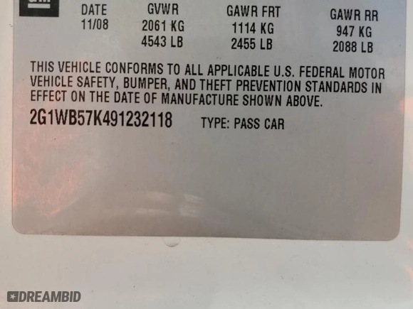 2009 Chevrolet Impala LS with VIN 2G1WB57K491232118, listed as a Copart auction lot 52806385 with 168,527 mi miles and Salvage Title. Bid and sale history available at carsss.com. Image 12.