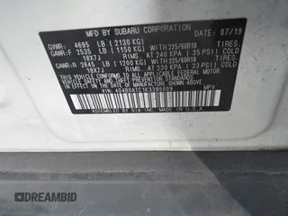2019 Subaru Outback Touring with VIN 4S4BSATC1K3395009, listed as a IAAI auction lot 41435100 with 24,580 mi miles and . Bid and sale history available at DreamBid. Image 9.