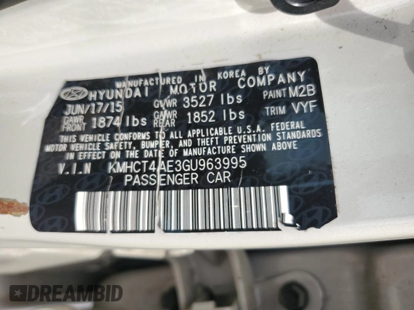 2016 Hyundai Accent SE with VIN KMHCT4AE3GU963995, listed as a Copart auction lot 54153075 with 126,301 mi miles and Clean Title. Bid and sale history available at DreamBid. Image 12.