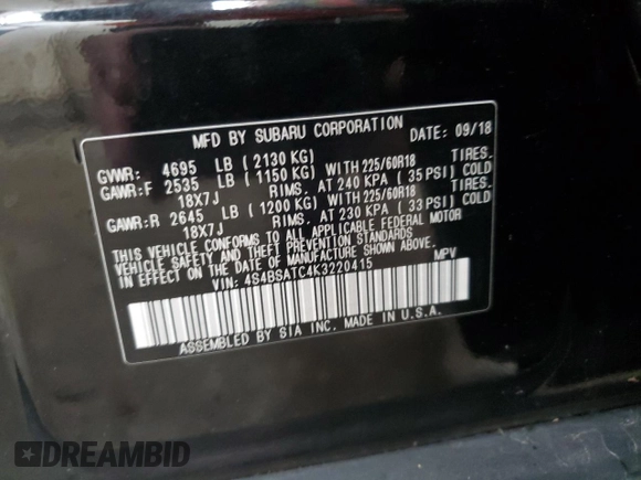 2019 Subaru Outback Touring z VIN 4S4BSATC4K3220415, wystawiony jako Copart lot #49580405 z przebiegiem 110 406 mil mil oraz Szkoda całkowita • Salvage title. Historia ofert i sprzedaży dostępna na DreamBid. Obrazek 14.