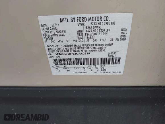 2018 Ford Explorer XLT с VIN 1FM5K7DH0JGA40219, выставлен на аукционе IAAI как лот 42477017 с пробегом 78 659 миль миль и . История ставок и продаж доступна на DreamBid. Изображение 9.