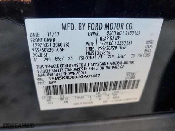 2018 Ford Explorer XLT with VIN 1FM5K8D80JGA01457, listed as a Copart auction lot 41652665 with 68,925 mi miles and Salvage Title. Bid and sale history available at carsss.com. Image 13.