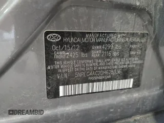 2013 Hyundai Sonata Limited with VIN 5NPEC4AC2DH625036, listed as a Copart auction lot 60469605 with 92,576 mi miles and Salvage title. Bid and sale history available at DreamBid. Image 12.