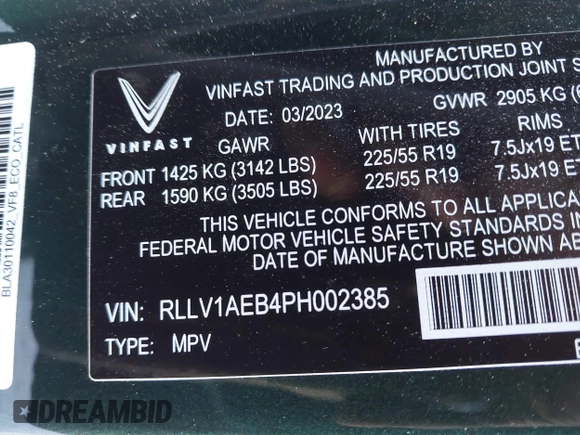 2023 VinFast VF 8 Eco z VIN RLLV1AEB4PH002385, wystawiony jako IAAI lot #41949184 z przebiegiem 9671 mil mil oraz . Historia ofert i sprzedaży dostępna na DreamBid. Obrazek 9.