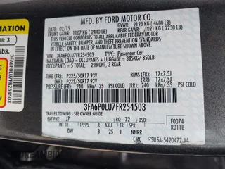 2015 Ford Fusion SE Hybrid with VIN 3FA6P0LU7FR254503, listed as a IAAI auction lot 42475860 with 169,980 mi miles and . Bid and sale history available at DreamBid. Image 9.