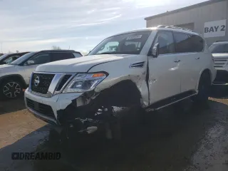 2019 Nissan Armada Platinum with VIN JN8AY2NE9K9758483, listed as a Copart auction lot 42636495 with 43,952 mi miles and Salvage Title. Bid and sale history available at carsss.com. Image 1.