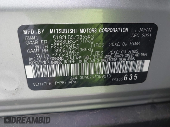 2022 Mitsubishi Outlander SE z VIN JA4J3UA87NZ059213, wystawiony jako IAAI lot #41723525 z przebiegiem 41 610 mil mil oraz . Historia ofert i sprzedaży dostępna na DreamBid. Obrazek 9.