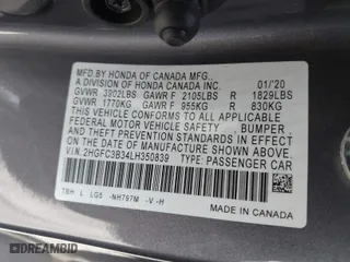 2020 Honda Civic Coupe EX with VIN 2HGFC3B34LH350839, listed as a IAAI auction lot 41754163 with 81,908 mi miles. Bid and sale history available at carsss.com. Image 9.