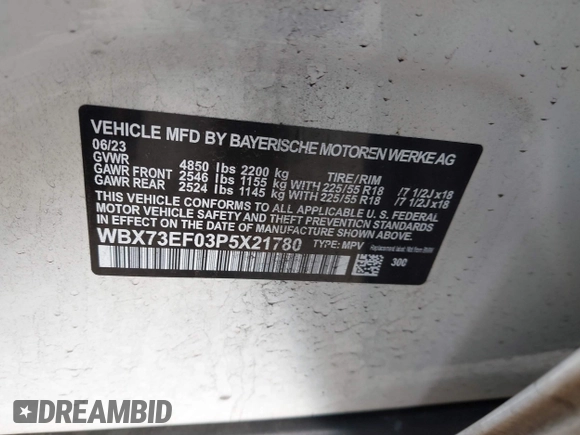 2023 BMW X1 xDrive28i with VIN WBX73EF03P5X21780, listed as a IAAI auction lot 42366909 with 14,673 mi miles and . Bid and sale history available at DreamBid. Image 9.