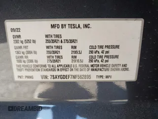 2022 Tesla Model Y Performance with VIN 7SAYGDEF7NF562895, listed as a IAAI auction lot 41692864 with 29,904 mi miles and . Bid and sale history available at DreamBid. Image 9.