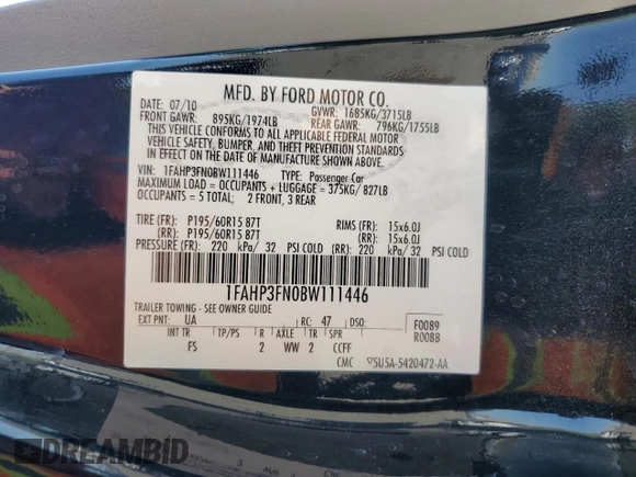 2011 Ford Focus SE with VIN 1FAHP3FN0BW111446, listed as a Copart auction lot 52160325 with 161,892 mi miles and Salvage Title. Bid and sale history available at carsss.com. Image 13.