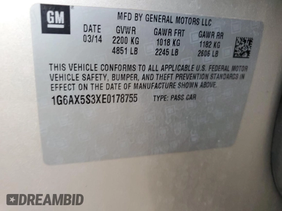 2014 Cadillac CTS Luxury AWD with VIN 1G6AX5S3XE0178755, listed as a Copart auction lot 77660094 with 82,325 mi miles and Salvage Title. Bid and sale history available at DreamBid. Image 14.
