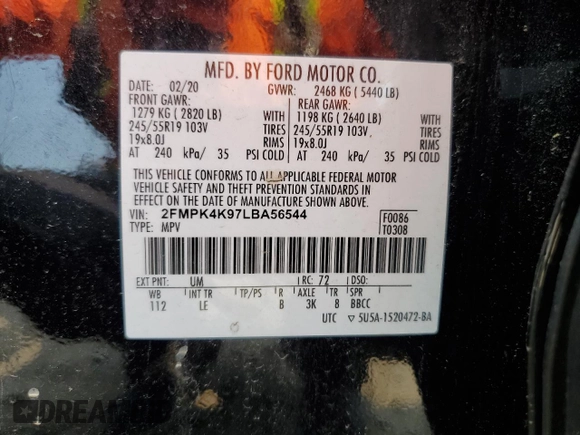 2020 Ford Edge Titanium z VIN 2FMPK4K97LBA56544, wystawiony jako Copart lot #59314005 z przebiegiem 84 861 mil mil oraz Czysty tytuł • Clean title. Historia ofert i sprzedaży dostępna na DreamBid. Obrazek 13.