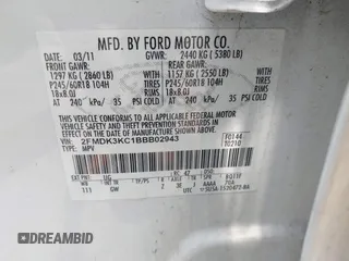 2011 Ford Edge Limited with VIN 2FMDK3KC1BBB02943, listed as a IAAI auction lot 42401546 with 244,508 mi miles and . Bid and sale history available at DreamBid. Image 9.