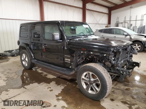 2020 Jeep Wrangler Unlimited Sahara with VIN 1C4HJXEN4LW197432, listed as a Copart auction lot 85992204 with 46,523 mi miles and Salvage Title. Bid and sale history available at carsss.com. Image 4.