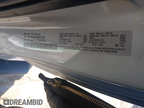 2022 Ram 2500 Tradesman with VIN 3C6MR5AJ0NG417897, listed as a IAAI auction lot 41543235 with 4,820 mi miles. Bid and sale history available at carsss.com. Image 9.