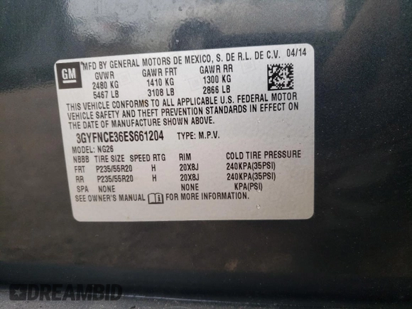 2014 Cadillac SRX Performance Collection z VIN 3GYFNCE36ES661204, wystawiony jako Copart lot #53478095 z przebiegiem 66 613 mil mil oraz Szkoda całkowita • Salvage title. Historia ofert i sprzedaży dostępna na DreamBid. Obrazek 12.