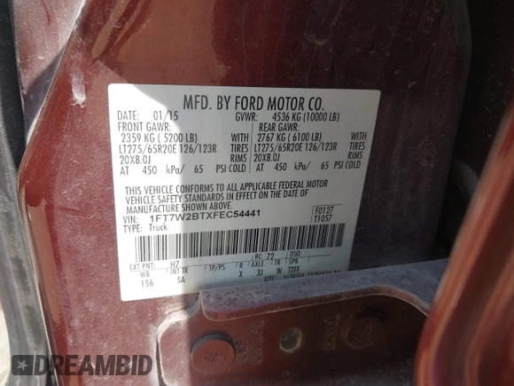 2015 Ford F-250 Lariat с VIN 1FT7W2BTXFEC54441, выставлен на аукционе IAAI как лот 42375875 с пробегом 183 100 миль миль и . История ставок и продаж доступна на DreamBid. Изображение 9.