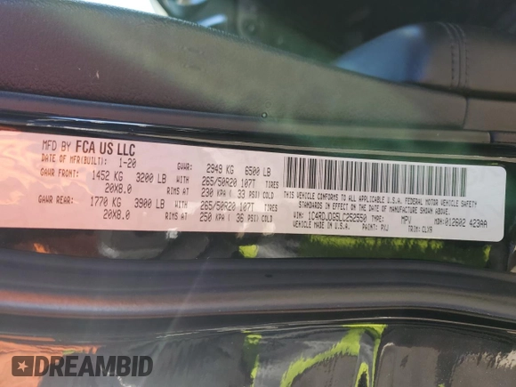 2020 Dodge Durango GT z VIN 1C4RDJDG5LC252550, wystawiony jako Copart lot #44822725 z przebiegiem 65 518 mil mil oraz Szkoda całkowita • Salvage title. Historia ofert i sprzedaży dostępna na DreamBid. Obrazek 13.