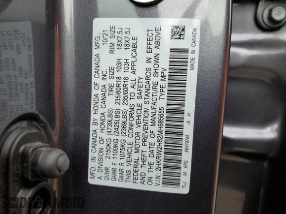 2021 Honda CR-V EX-L с VIN 2HKRW2H82MH685655, выставлен на аукционе Copart как лот 53199995 с пробегом 26 267 миль миль и Списание • Salvage title. История ставок и продаж доступна на DreamBid. Изображение 15.