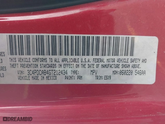 2016 Dodge Journey SE with VIN 3C4PDCAB4GT212434, listed as a IAAI auction lot 41916803 with 162,896 mi miles. Bid and sale history available at carsss.com. Image 9.