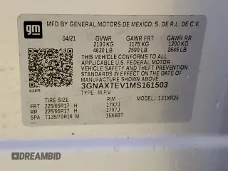 2021 Chevrolet Equinox LT with VIN 3GNAXTEV1MS161503, listed as a Copart auction lot 60896615 with 155,510 mi miles and Clean title. Bid and sale history available at DreamBid. Image 13.