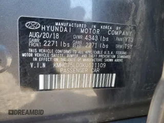 2019 Hyundai Ioniq Limited z VIN KMHC75LD0KU111109, wystawiony jako Copart lot #88561005 z przebiegiem 142 876 mil mil oraz Szkoda całkowita • Salvage title. Historia ofert i sprzedaży dostępna na DreamBid. Obrazek 12.
