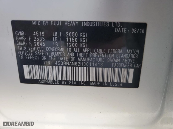2017 Subaru Legacy Limited with VIN 4S3BNAN62H3011413, listed as a Copart auction lot 51290415 with 130,063 mi miles and Salvage Title. Bid and sale history available at carsss.com. Image 15.
