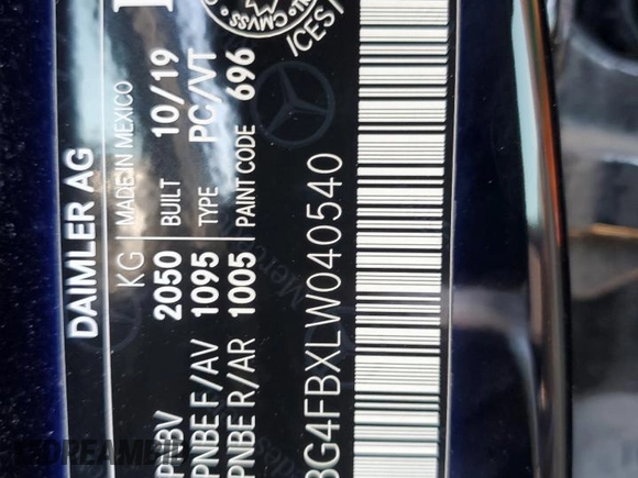 2020 Mercedes-Benz A 220 with VIN WDD3G4FBXLW040540, listed as a Copart auction lot 45729405 with 99,595 mi miles and Salvage Title. Bid and sale history available at DreamBid. Image 12.