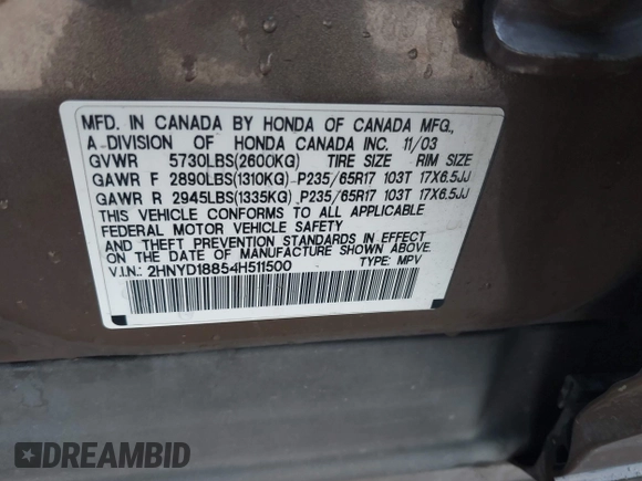 2004 Acura MDX Touring Pkg w/Navigation with VIN 2HNYD18854H511500, listed as a IAAI auction lot 41581417 with 223,757 mi miles. Bid and sale history available at carsss.com. Image 9.