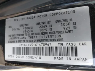 2016 Mazda Mazda6 i Touring with VIN JM1GJ1V51G1470967, listed as a IAAI auction lot 41833308 with 46,271 mi miles. Bid and sale history available at carsss.com. Image 9.
