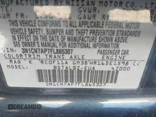 2015 Nissan Versa S Plus with VIN 3N1CN7AP7FL865307, listed as a IAAI auction lot 41537403 with 127,663 mi miles and . Bid and sale history available at DreamBid. Image 9.