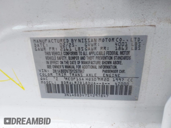 2025 Nissan Sentra SR with VIN 3N1AB8DV7SY297847, listed as a IAAI auction lot 42087240 with 5,127 mi miles and . Bid and sale history available at DreamBid. Image 9.