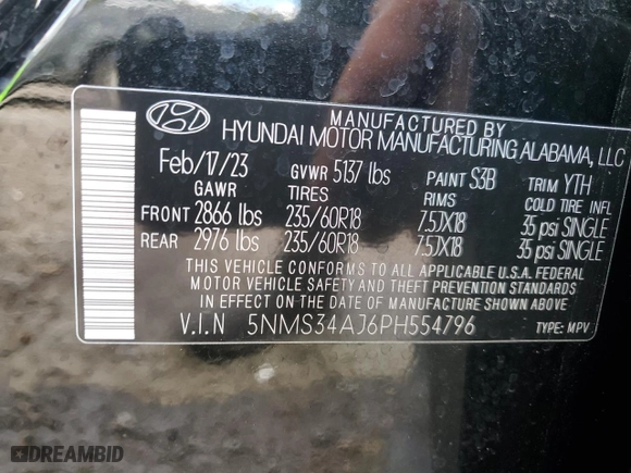 2023 Hyundai Santa Fe SEL with VIN 5NMS34AJ6PH554796, listed as a Copart auction lot 46249715 with 19,595 mi miles and Salvage Title. Bid and sale history available at carsss.com. Image 14.