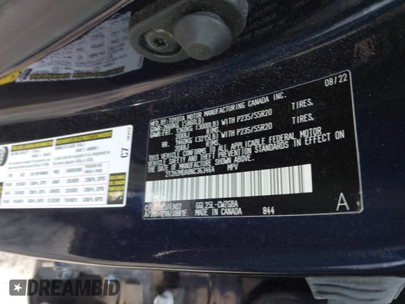 2022 Lexus RX 350 with VIN 2T2HZMDA8NC363464, listed as a IAAI auction lot 42070240 with 34,123 mi miles and . Bid and sale history available at DreamBid. Image 9.