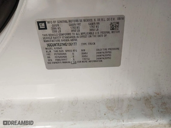 2017 Chevrolet Silverado 1500 High Country with VIN 3GCUKTEJ7HG136177, listed as a IAAI auction lot 41275183 with 163,380 mi miles. Bid and sale history available at carsss.com. Image 9.