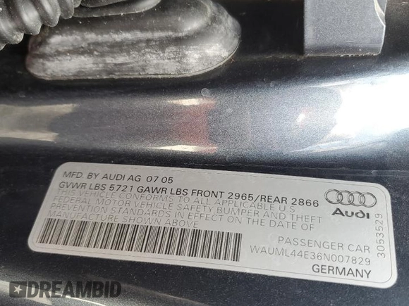 2006 Audi A8 4.2L with VIN WAUML44E36N007829, listed as a Copart auction lot 76658814 with 99,248 mi miles and Non repairable. Bid and sale history available at DreamBid. Image 13.