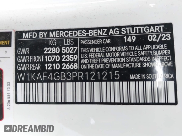 2023 Mercedes-Benz C 300 z VIN W1KAF4GB3PR121215, wystawiony jako IAAI lot #42068171 z przebiegiem 15 082 mil mil oraz . Historia ofert i sprzedaży dostępna na DreamBid. Obrazek 9.