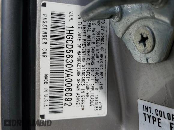 1997 Honda Accord LX with VIN 1HGCD5630VA006092, listed as a Copart auction lot 43310225 with 129,048 mi miles and Salvage Title. Bid and sale history available at carsss.com. Image 12.