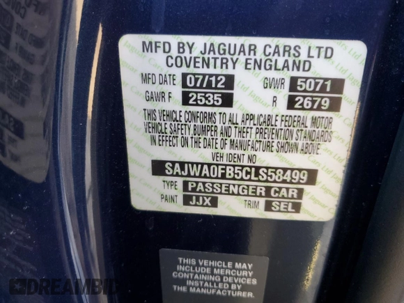 2012 Jaguar XF z VIN SAJWA0FB5CLS58499, wystawiony jako Copart lot #42300995 z przebiegiem 146 214 mil mil oraz Szkoda całkowita • Salvage title. Historia ofert i sprzedaży dostępna na DreamBid. Obrazek 12.