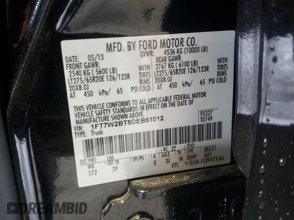 2013 Ford F-250 XL z VIN 1FT7W2BT8DEB61012, wystawiony jako Copart lot #56889875 z przebiegiem 27 188 mil mil oraz Szkoda całkowita • Salvage title. Historia ofert i sprzedaży dostępna na DreamBid. Obrazek 12.