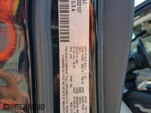 2022 Dodge Durango Pursuit with VIN 1C4SDJFT4NC202107, listed as a Copart auction lot 57845725 with Not provided miles and Salvage title. Bid and sale history available at DreamBid. Image 13.