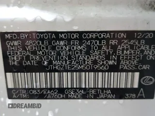 2021 Lexus IS 350 F Sport with VIN JTHGZ1E25M5019560, listed as a Copart auction lot 51089665 with Not Provided miles and Salvage Title. Bid and sale history available at DreamBid. Image 12.