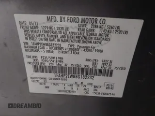 2011 Ford Taurus SEL with VIN 1FAHP2EW8BG182232, listed as a IAAI auction lot 42078860 with 255,787 mi miles and . Bid and sale history available at DreamBid. Image 9.