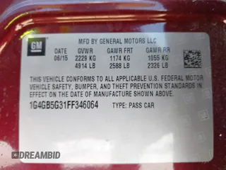 2015 Buick LaCrosse Leather with VIN 1G4GB5G31FF346064, listed as a IAAI auction lot 41849734 with 96,151 mi miles and . Bid and sale history available at DreamBid. Image 9.