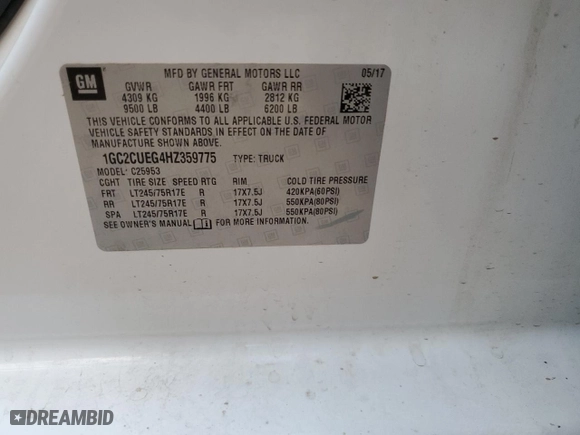 2017 Chevrolet Silverado 2500HD Work Truck with VIN 1GC2CUEG4HZ359775, listed as a Copart auction lot 88976875 with 144,124 mi miles and Salvage Title. Bid and sale history available at carsss.com. Image 12.