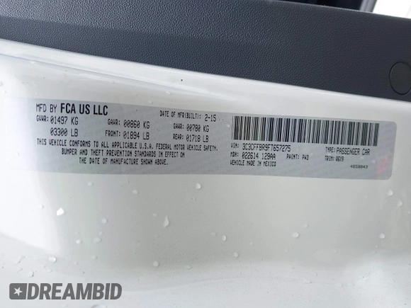2015 FIAT 500 Sport with VIN 3C3CFFBR9FT657275, listed as a IAAI auction lot 42497569 with 87,011 mi miles and . Bid and sale history available at DreamBid. Image 9.